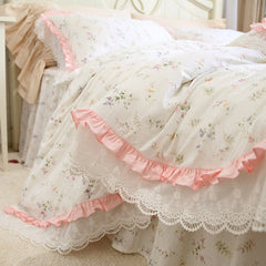 Ihomed Big lace queen bedding set Romantic ruffle duvet cover designer bedding floral bed set bedroom bed sheets luxury bedding sets