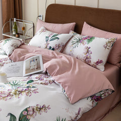 Ihomed Nordic Pastoral Purple Flowers White Duvet Cover Set Egyptian Cotton Queen King Size Bedding Fitted Sheet Pillowcases
