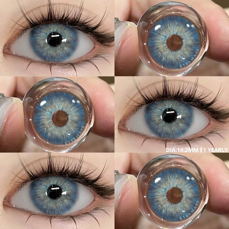 Ihomed Colored Contact Lenses 1pair Natural Eye Lens Blue Eye Lenses Brown Lenses Gray Pupils Yearly Cosmetic Green Contacts