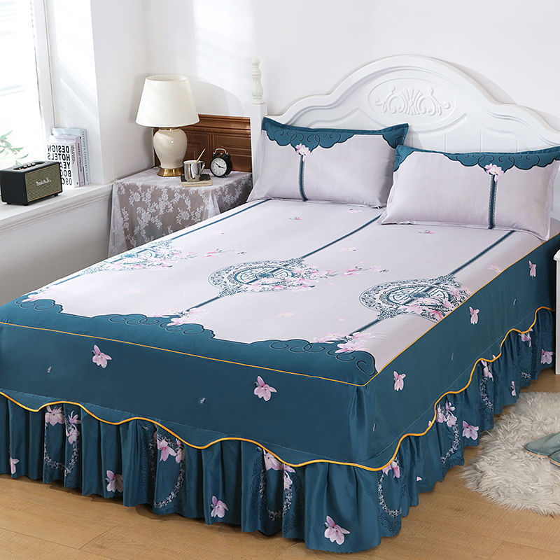 Ihomed 1PC Plaid Bed Sheet Printed Bedding Set Soft Bedspread lace bedding home decor Single Queen King Size Bedskirt Mattress Cover