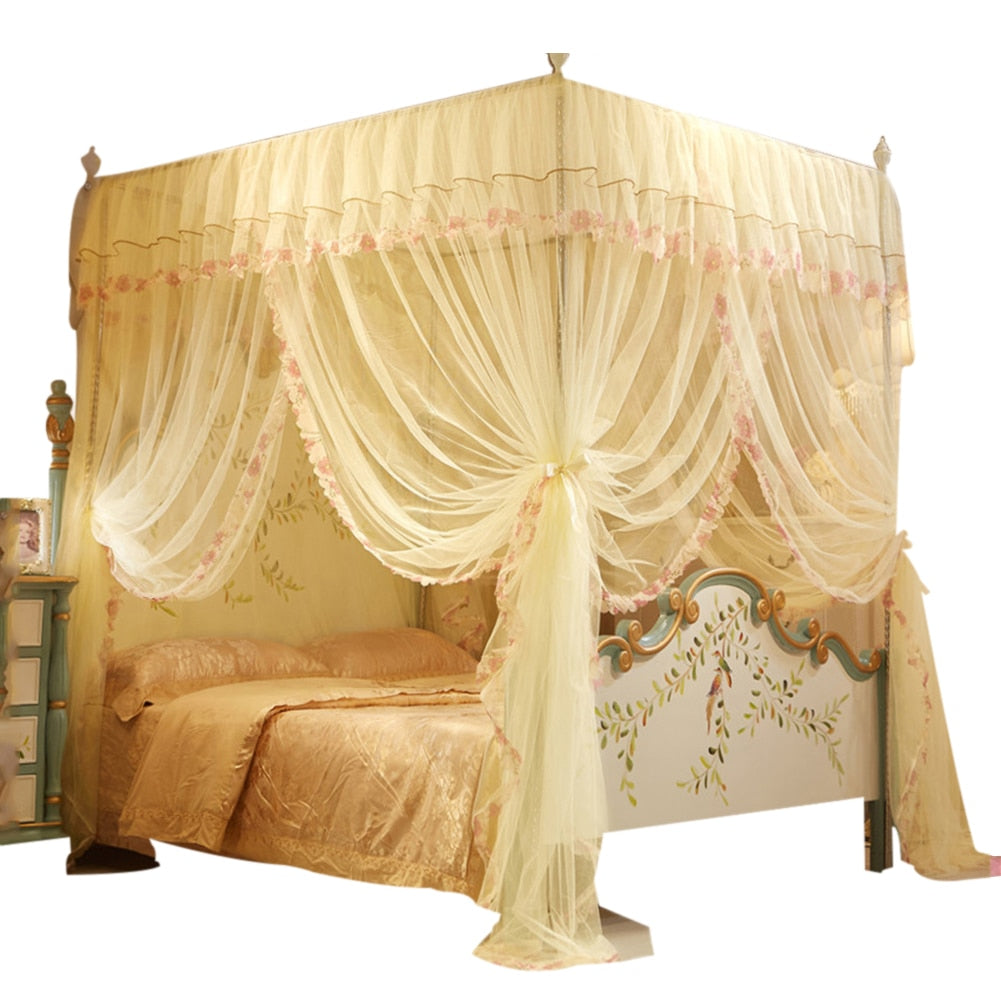 Ihomed 1.5*2 M European Style 4 Corner Post Romantic Princess Lace Canopy Mosquito Net No Frame for Twin Full Queen King Bed Netting Bedding