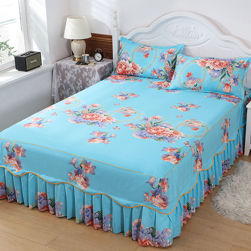 Ihomed 1PC Plaid Bed Sheet Printed Bedding Set Soft Bedspread lace bedding home decor Single Queen King Size Bedskirt Mattress Cover