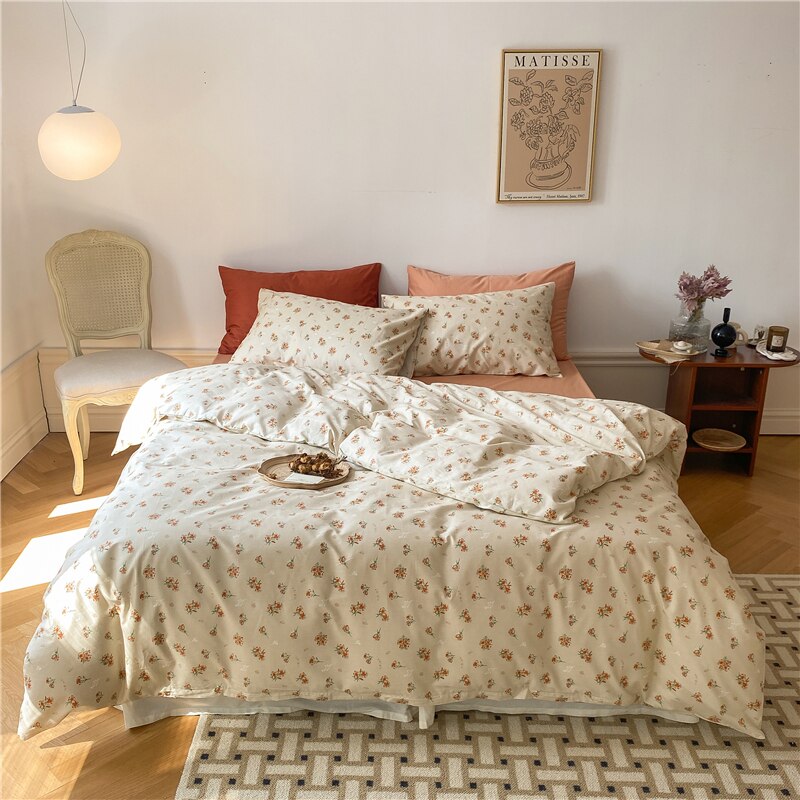 Ihomed 100% Natural Cotton Vintage Pastoral Flowers Girl Bedding Set Single Double Queen King Quilt/Duvet Cover Bed Linen Pillowcases