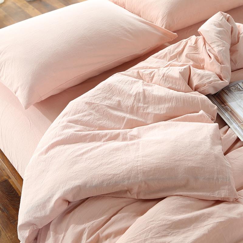 Ihomed 100% Cotton Bedlinen Super Soft Bedclothes Bedcover Simple Pink Duvet Cover Pillowcase Washed comforter bedding sets