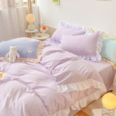 Ihomed Kawaii Pink Bedding Set Bedspreads Polyester Twin Full Queen Size Cute Fitted Double Bed Sheet Pillowcase Bedroom Duvet Cover