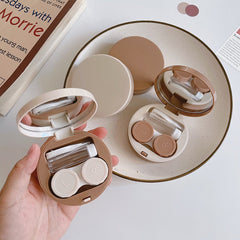 Ihomed 1pc Contact Lens Care Companion Case with Mirror Cute Solid Color Portable Round Box Cosmetic Contact Lenses Storage Case