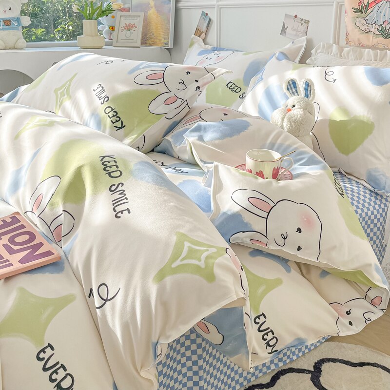 Ihomed Cartoon Style Printed Bedding Sets King Queen Full Sizes Comforter Sets Duvet Cover Bed Flat Sheet Pillowcases for Child Girls