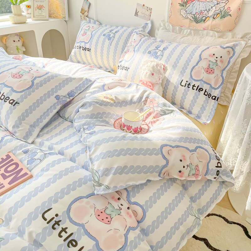 Ihomed Cartoon Style Printed Bedding Sets King Queen Full Sizes Comforter Sets Duvet Cover Bed Flat Sheet Pillowcases for Child Girls