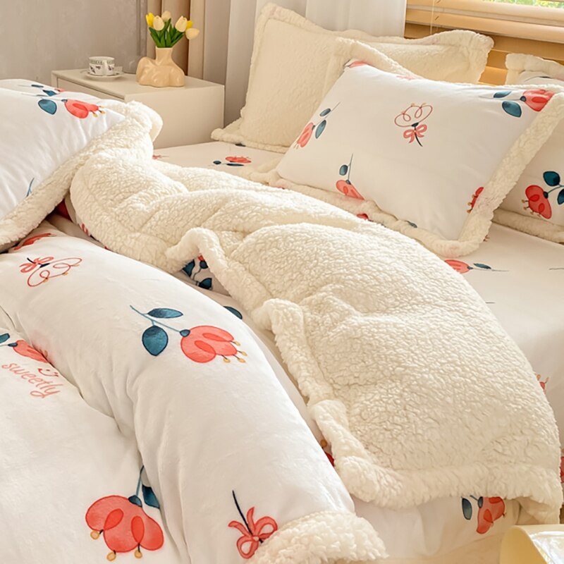 Ihomed Winter thickened lamb fleece blanket air-conditioned nap blanket quilt cover multi-purpose bedding