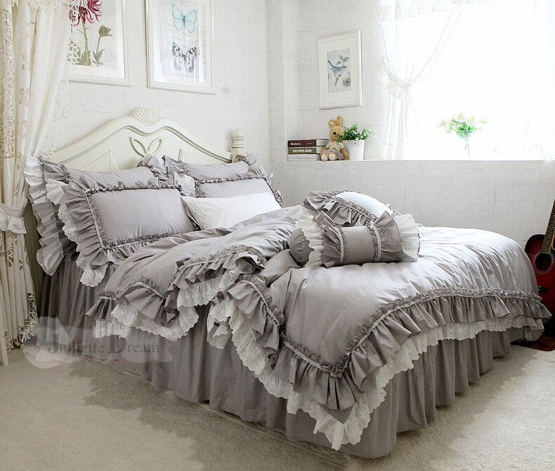 Ihomed Big lace queen bedding set Romantic ruffle duvet cover designer bedding floral bed set bedroom bed sheets luxury bedding sets