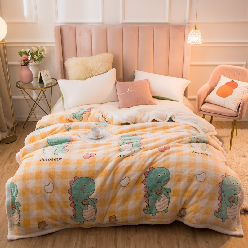 Ihomed 220x230cm 220x240cm Thicken Warm Winter Duvet Cover Lovely Flower Animal Printed Fleece Quilt Cover 1pc Bedding Comforter Case