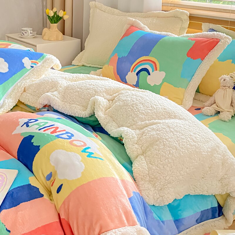 Ihomed Winter thickened lamb fleece blanket air-conditioned nap blanket quilt cover multi-purpose bedding