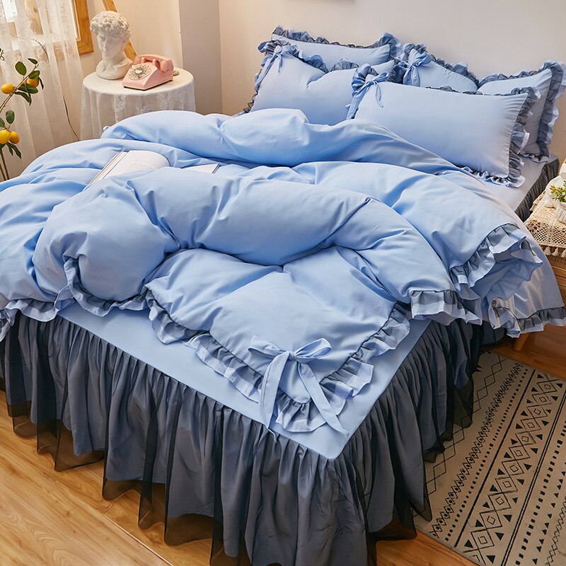 Ihomed Bed Linen Princess Bedding Set Luxury Bed Sheet Comforter Set Duvet Cover Bed Skirt and Pillowcase King Size Bedding Set Luxury