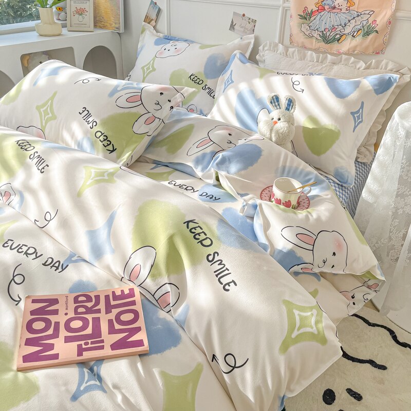 Ihomed Cartoon Style Printed Bedding Sets King Queen Full Sizes Comforter Sets Duvet Cover Bed Flat Sheet Pillowcases for Child Girls