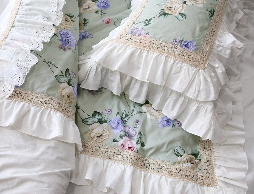 Ihomed Super Garden Princess bedding set handmade ruffle  Lace double duvet cover Bed sheet set for king size linens comforter sets