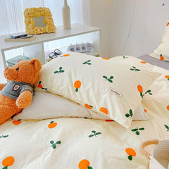 Ihomed 3/4pcs Cute Orange Bedding Set Twin Full Queen Size Quilt Covers Kawaii Animal Fitted Bed Sheet Pillowcase Bedroom Duvet Cover