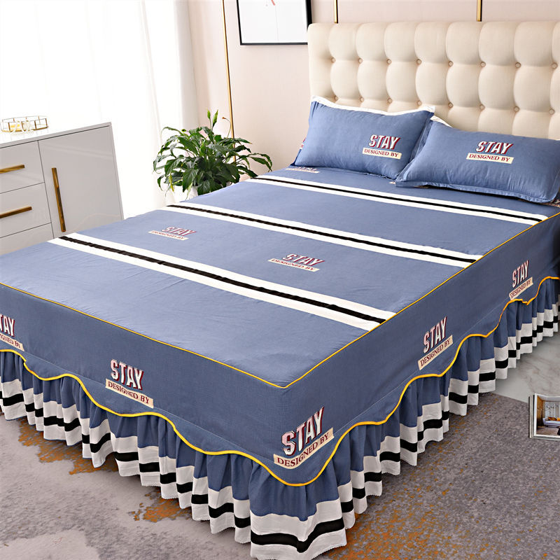 Ihomed 1PC Plaid Bed Sheet Printed Bedding Set Soft Bedspread lace bedding home decor Single Queen King Size Bedskirt Mattress Cover