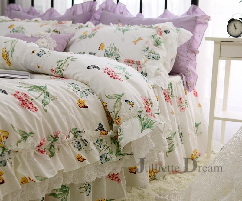 Ihomed Big lace queen bedding set Romantic ruffle duvet cover designer bedding floral bed set bedroom bed sheets luxury bedding sets