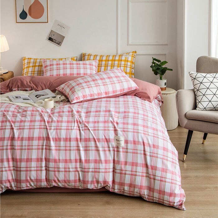 Ihomed Japanese-style simple washed cotton bedding, four-piece duvet cover, bed sheets, student dormitory