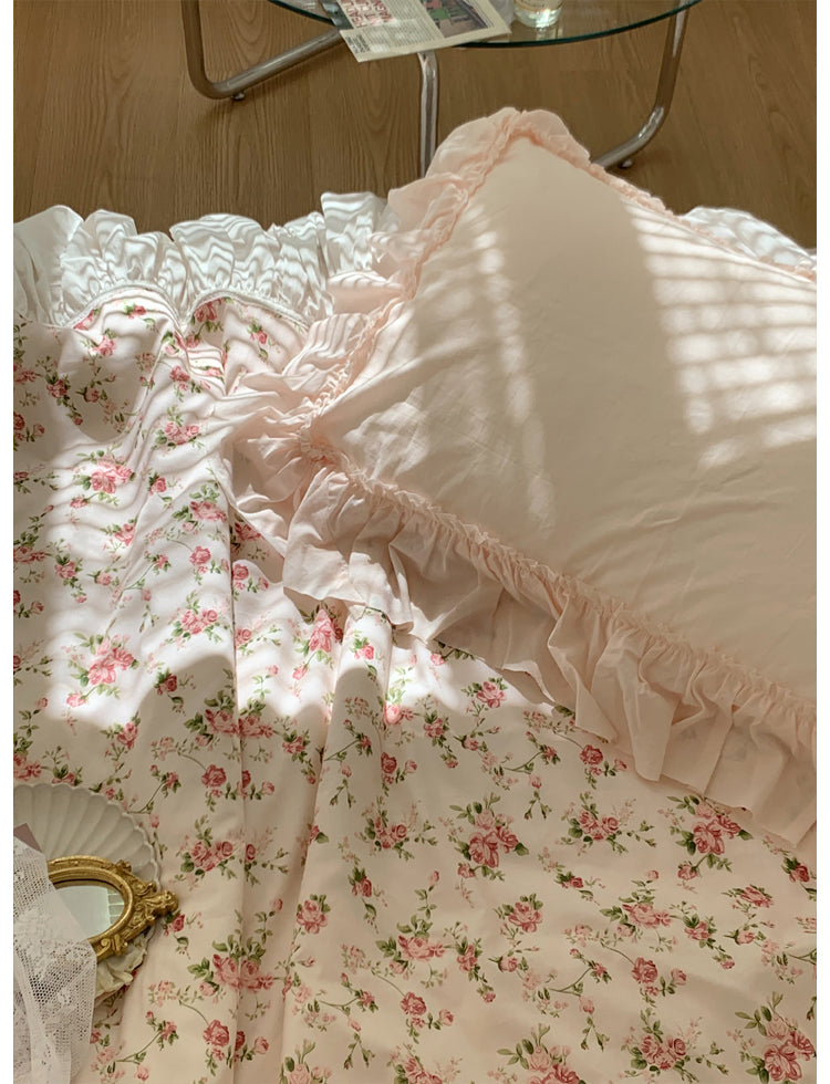 Ihomed Romantic Vintage Floral Cotton Four-Piece Set Princess Pure Cotton Quilt Cover French Bedding