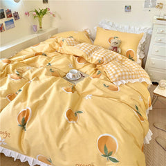 Ihomed Kawaii Peach Bedding Set For Home Cotton Twin Full Queen Size Strawberry Bear Cute Fitted Bed Sheet Pillowcases Duvet Cover