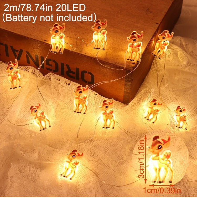 Ihomed 2M 20LED Santa Claus Snowman Elk Garland Lights String Christmas Decorations for Home 2024 Xmas Tree Ornaments Navidad New Year