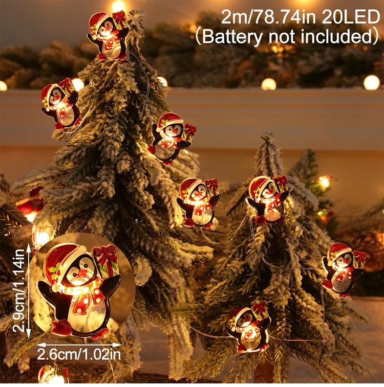 Ihomed 2M 20LED Santa Claus Snowman Elk Garland Lights String Christmas Decorations for Home 2024 Xmas Tree Ornaments Navidad New Year