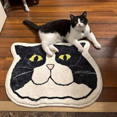 Ihomed Cute Design Cow Black and White Cat Carpet Non-slip Bottom Unique Shape Details Bedroom Living Room Pet Home Decoration Rug