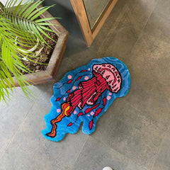 Ihomed Floating Jellyfish Fluffy Cartoon Area Floor Rug Living Room Bedroom Non-Slip Decorative Soft Flannel Home Bedside Carpet Gift