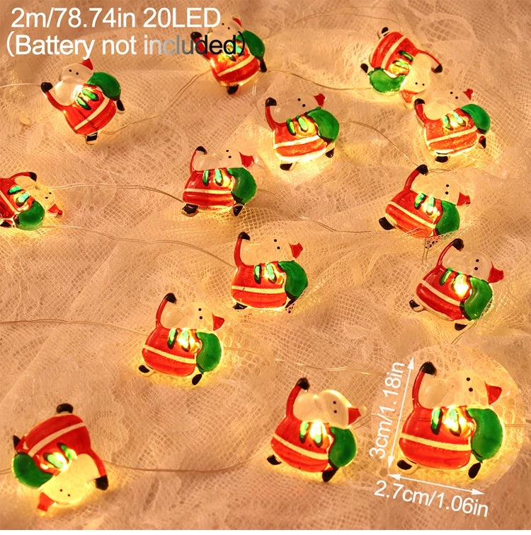 Ihomed 2M 20LED Santa Claus Snowman Elk Garland Lights String Christmas Decorations for Home 2024 Xmas Tree Ornaments Navidad New Year