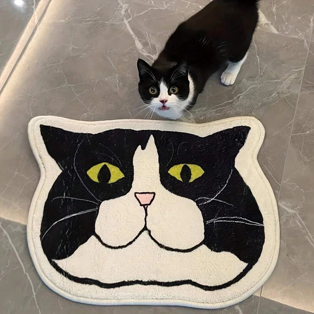 Ihomed Cute Design Cow Black and White Cat Carpet Non-slip Bottom Unique Shape Details Bedroom Living Room Pet Home Decoration Rug