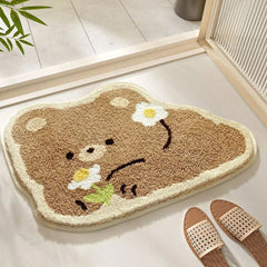 Ihomed Cartoon Bear Pattern Simple Shower and Bathtub Carpet Soft Flannel Digital Print Craft Decoration Home Anti-Slip Carpet