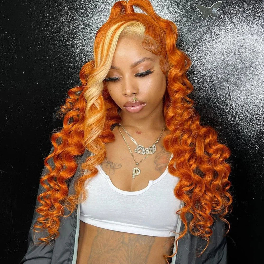 Ihomed 13x4 HD Transparent Front Wig Highlight Ginger Orange 613 Honey Blonde Loose Wave 13x6 HD Lace Frontal Human Hair Wigs For Women