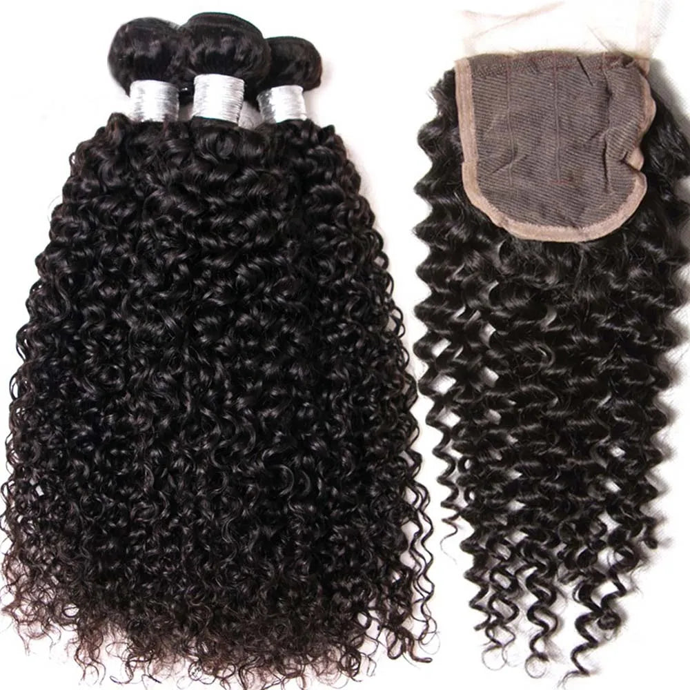 Ihomed 12A Peruvian Kinky Curly Bundles With Closure 3 Bundles With Closure Unprocessed Virgin Human Hair Curly Bundles With Frontal