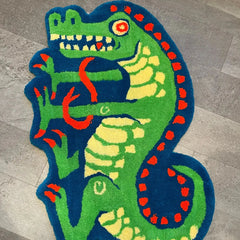 Ihomed Green Dragon Cartoon Area Floor Rug Living Room Bedroom Non-Slip Decorative Soft Flannel Home Bedside Carpet Gife