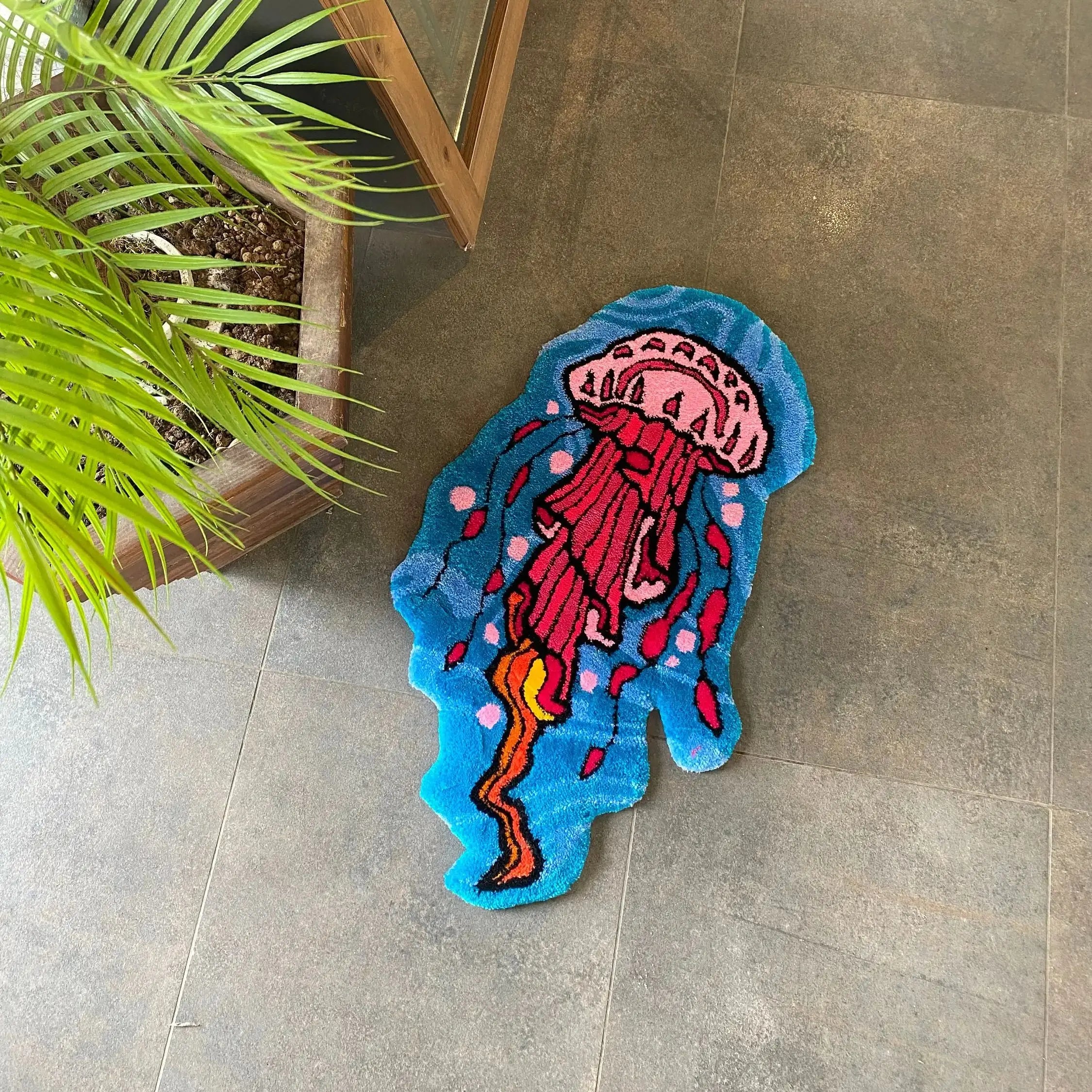 Ihomed Floating Jellyfish Fluffy Cartoon Area Floor Rug Living Room Bedroom Non-Slip Decorative Soft Flannel Home Bedside Carpet Gift