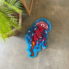 Ihomed Floating Jellyfish Fluffy Cartoon Area Floor Rug Living Room Bedroom Non-Slip Decorative Soft Flannel Home Bedside Carpet Gift