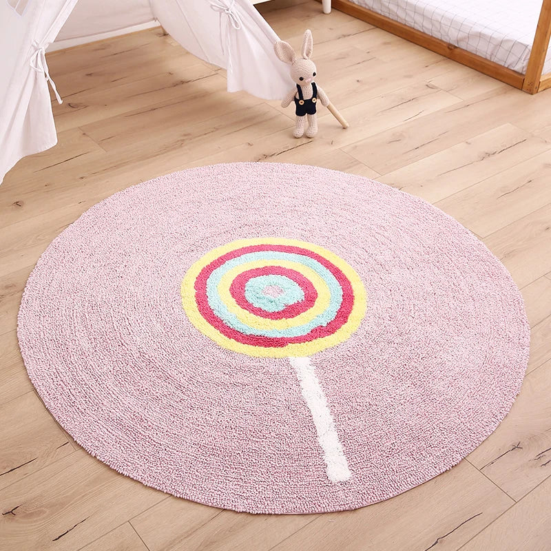 Ihomed Candy Print Rug Nordic Soft Cotton Rugs Baby Rugs Pet Activity Carpet Play Mat Area Carpet Kids Bedroom Nursery Decor Pink Gray