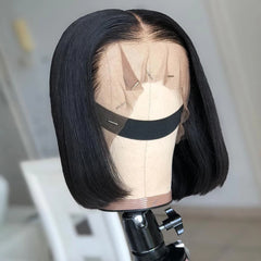 Ihomed 13x4 Blunt Cut Bob Wig Glueless Short Lace Front Human Hair Wigs Brazilian Bone Straight Bob Wigs Wear and Go Lace Closure Wigs