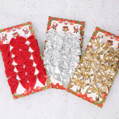 Ihomed 12pcs/lot Craft Bows DIY Christmas Tree Decorations Bows For Crafts Christmas Bows Gold Silver Red Bowknot Home Decoration