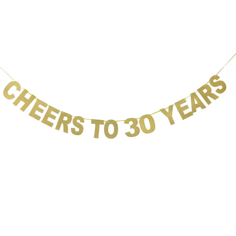 Ihomed 30th Birthday Gold Banner 40 birthday Cheers To 10 20 30 40 50 60 70 80 Years Letter Flag Anniversary Birthday Party Decoration