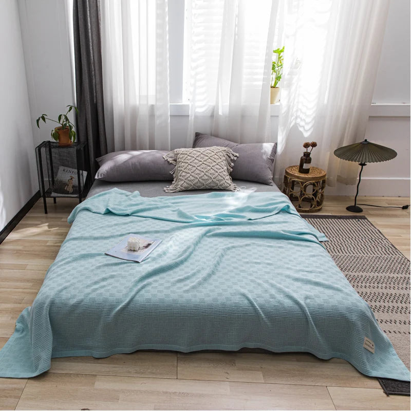 Ihomed High Quality Summer Towel Blanket Grid Thread Covers 100%Cotton Gauze Sofa Cover Solid Color Single Double Bedspread 200*230