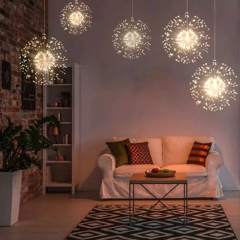 Ihomed 150/200 LED String Fairy Lights Hanging Starburst Lamp DIY Firework Christmas Garland Festival Decoration Remote Twinkle Lights