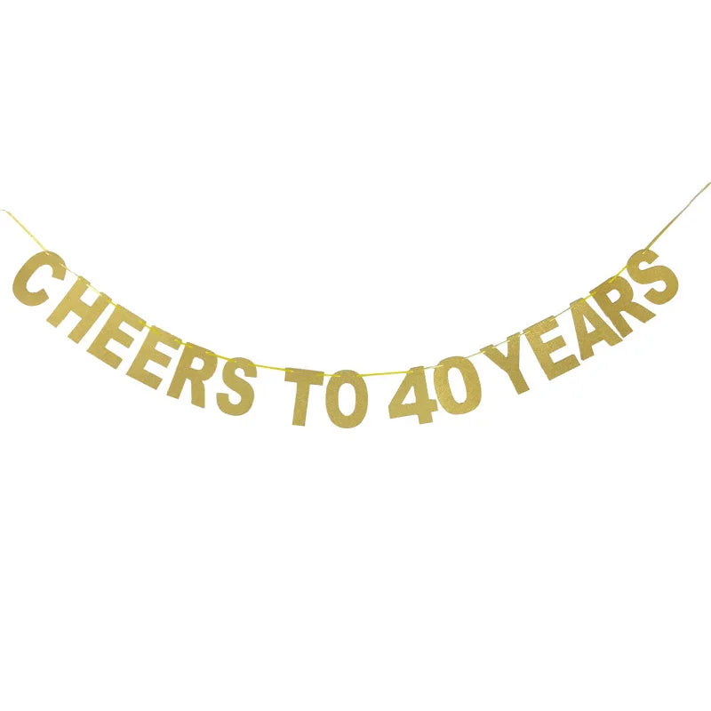 Ihomed 30th Birthday Gold Banner 40 birthday Cheers To 10 20 30 40 50 60 70 80 Years Letter Flag Anniversary Birthday Party Decoration