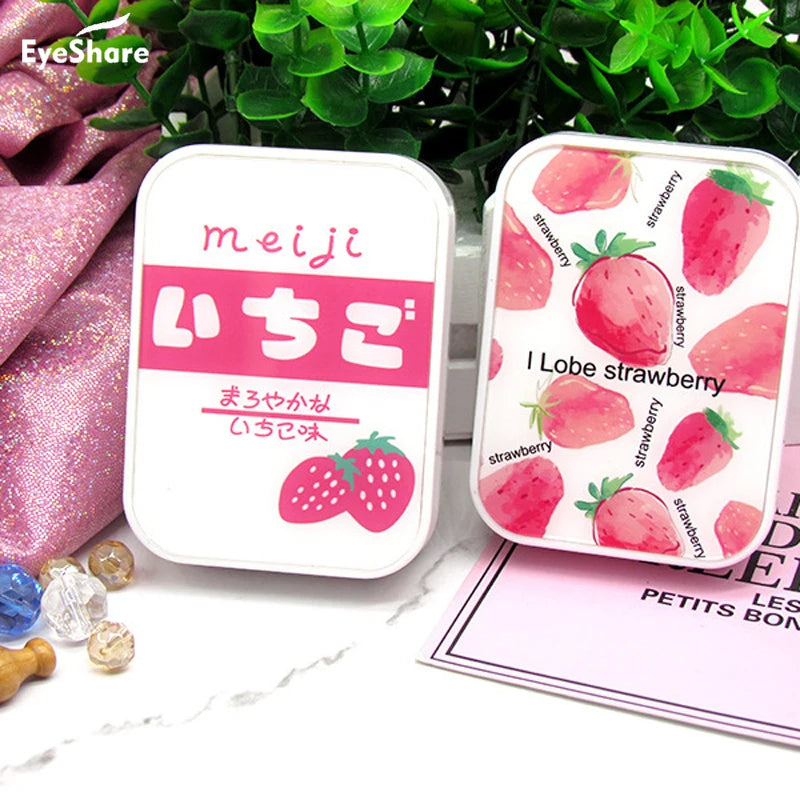 Ihomed Strawberry Lens Case with Stick Mirror Set Contact Lens Partner Container Storage Holder