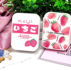 Ihomed Strawberry Lens Case with Stick Mirror Set Contact Lens Partner Container Storage Holder