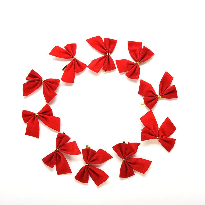 Ihomed 12pcs/lot Craft Bows DIY Christmas Tree Decorations Bows For Crafts Christmas Bows Gold Silver Red Bowknot Home Decoration