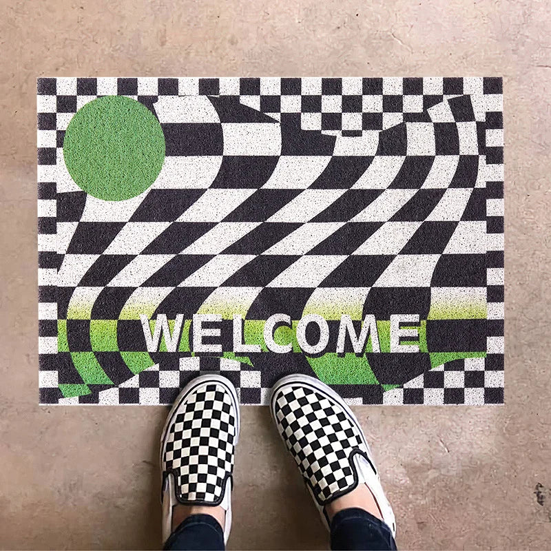 Ihomed Nordic Grids Hallway Mat PVC Cuttable Entrance Rug Carpet Area Anti Dust Floor Pad Welcome Doormat Aesthetic Home Decor 45x75cm