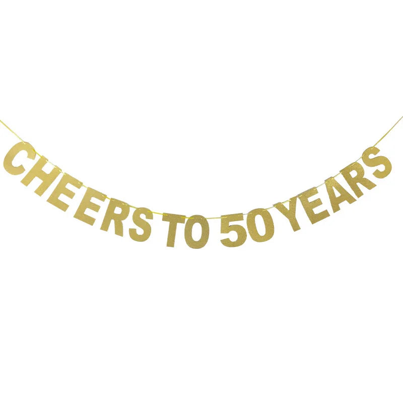 Ihomed 30th Birthday Gold Banner 40 birthday Cheers To 10 20 30 40 50 60 70 80 Years Letter Flag Anniversary Birthday Party Decoration