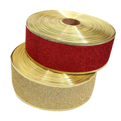 Ihomed 200cm*6.3cm Glitter Decorative Ribbons Red Silver Gold Ribbon With Iron Wire Christmas Decoration Ribbons for Crafts Bows